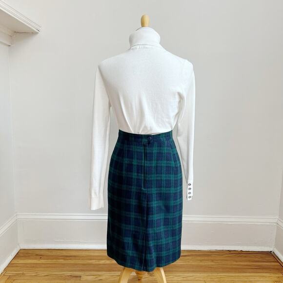 Vintage BRIGGS Wool Tartan Plaid High Waist Green and Blue Made in USA Skirt 10P - Picture 6 of 11